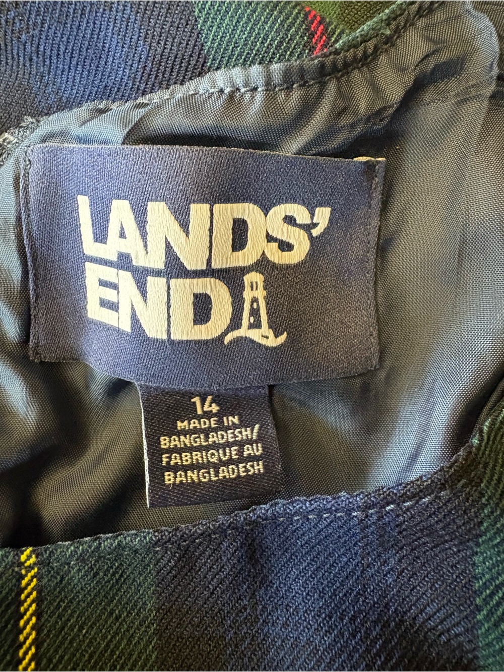 Lands' End Hunter Navy and Green Plaid Girls sz 14 Jumper